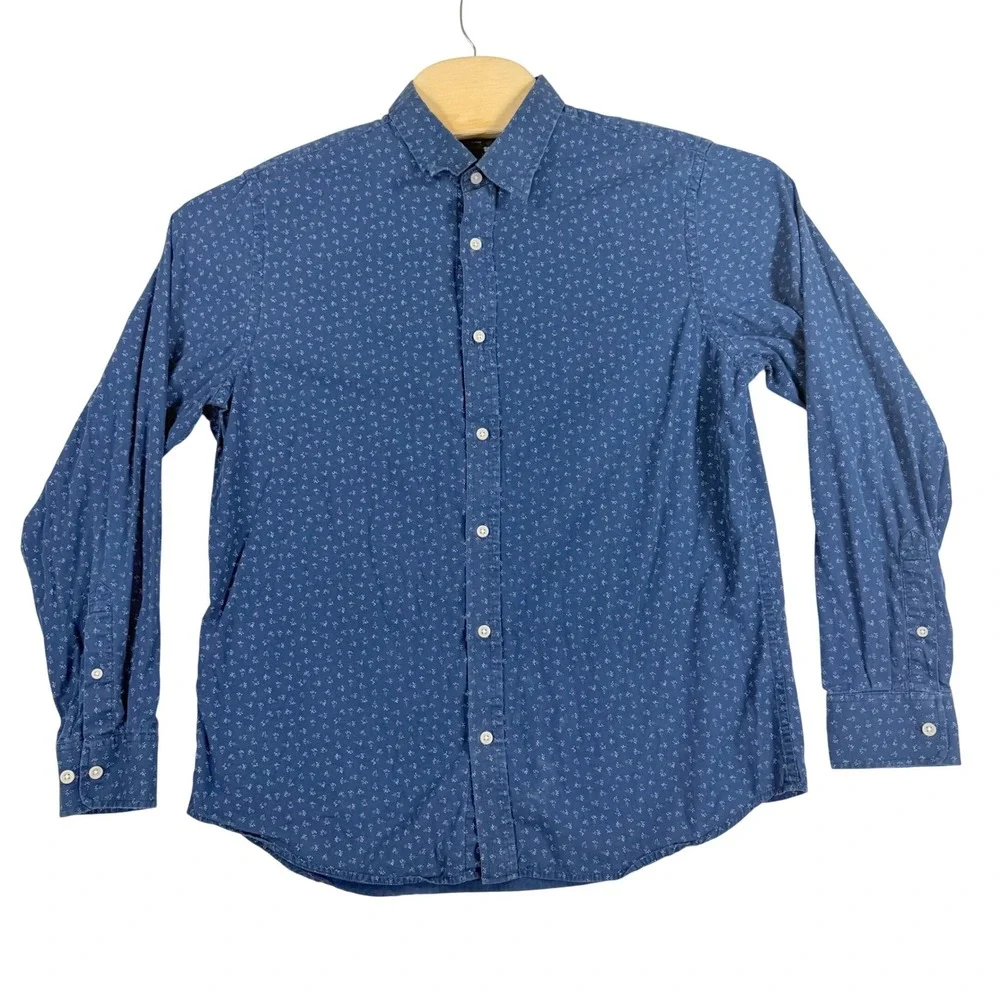 Banana Republic Button Down Shirt Mens Large Blue Slim Fit Floral Long Sleeve